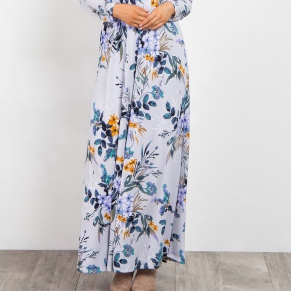 Light Blue Floral Print Cutout Front Maxi Dress - Picture 3 of 5
